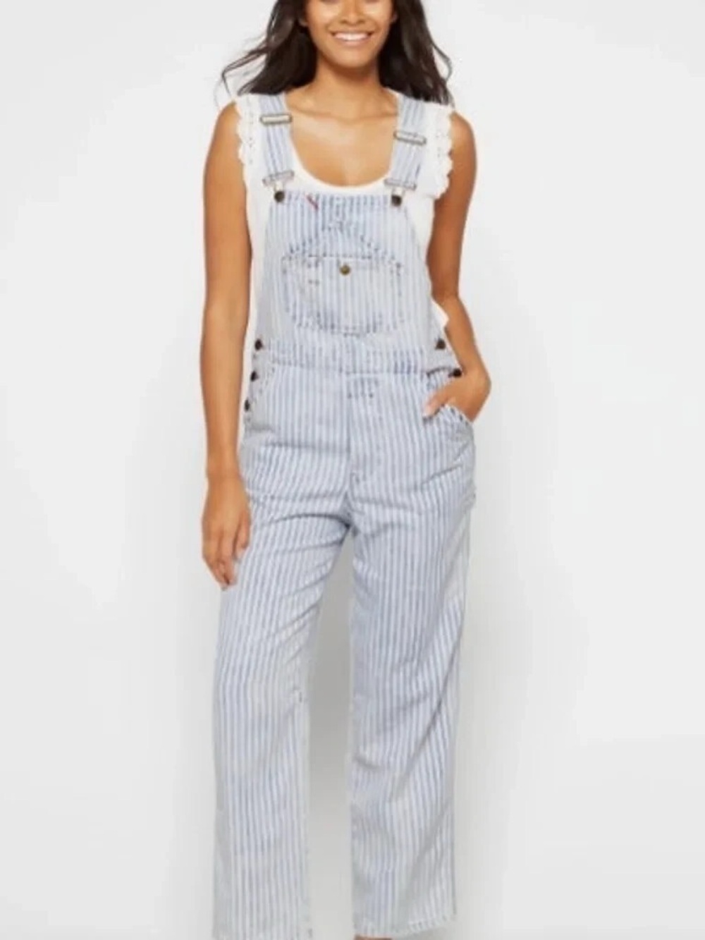 Faherty Topsail Railroad Stripe Linen Overalls